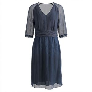 Tory Burch Navy Sheer Ruched Dress Size 4